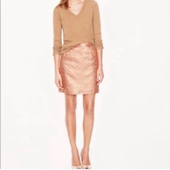 J. Crew Pink and Gold Jacquard Metallic Paisley Printed Mini Skirt Size 8 - Picture 1 of 6
